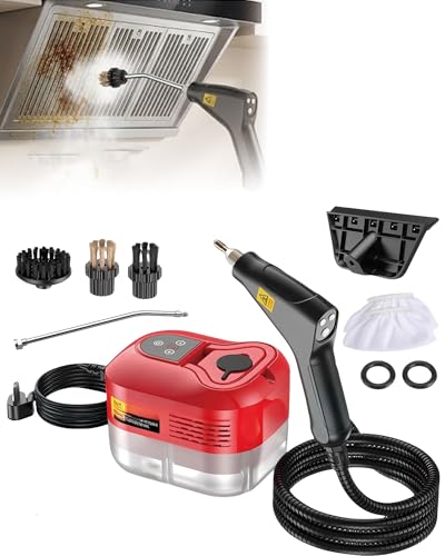 Limpiador a Vapor Portátil 2500W para Casa y Coche, Vaporeta de Alta Temperatura a Presión para Juntas, Azulejos, Sofá, Cocina y Auto, Tanque 1200ml, 6 Niveles,Rojo