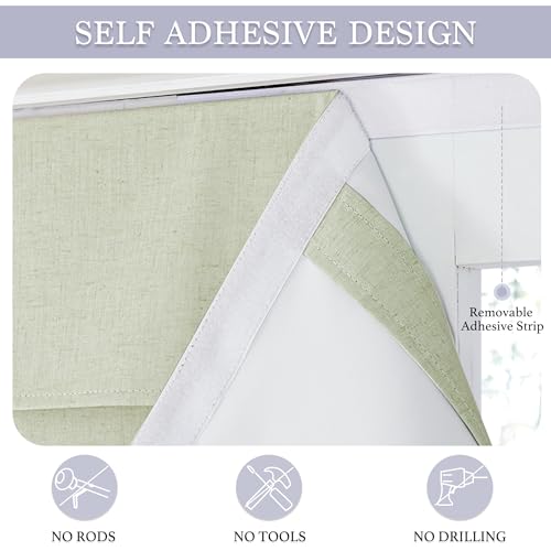 Image of RYB HOME 100% Blackout Curtains for Small Window, Linen Textured Blend Insulating Privacy French Door Curtains Tie Up Shades for Kitchen Storage Cabinet Basement, W 30 x L 40, Light Sage, 1 Panel