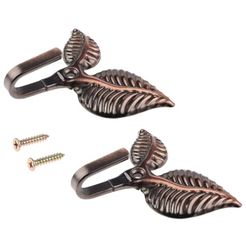 ZEACCT 2er-Pack Metall-Haken im Vintage-Blatt-Design, Vintage-Vorhanghaken, Metall-Vintage-Quasten-Vorhanghaken, Vintage-Blatt-Vorhanghaken, mit Schrauben, für Flur, Schlafzimmer