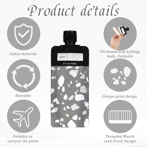 4 PCS Travel Pouches for Toiletries, 3oz Leak Proof Empty Squeeze Pouches, Refillable Size Containers, Portable Fluid Makeup Packing for Shampoo Conditioner Lotion Body Wash3