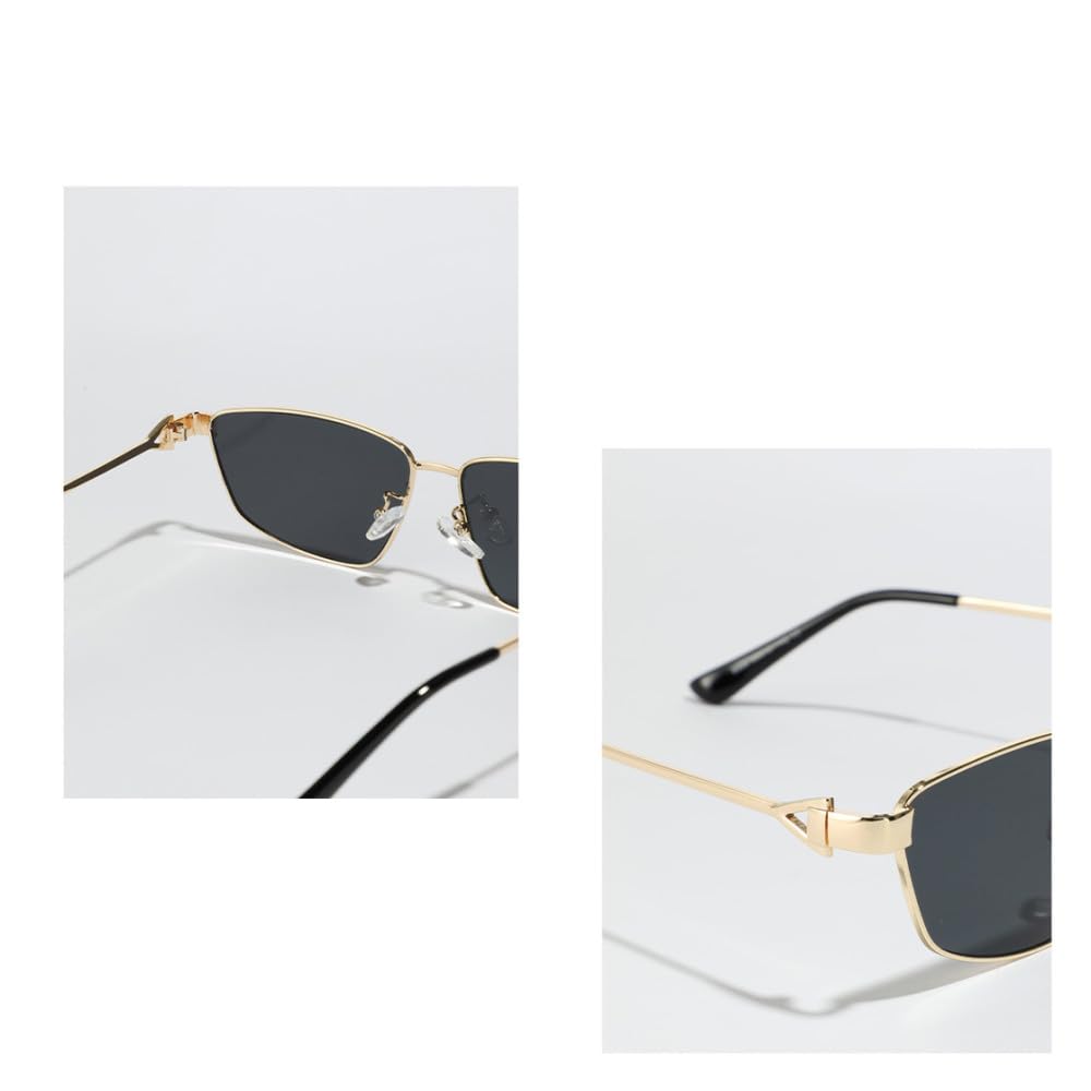 LVTFCO Gafas de sol cuadradas de Metal para mujer y hombre, gafas de sol tipo ojo de gato de lujo, gafas de sol pequeñas de oro negro Retro a la moda para mujer