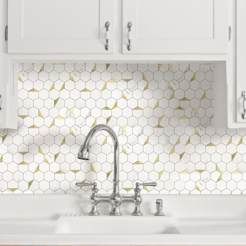 OYASIMI 20-Sheet Heavy-Duty Hexagon Peel and Stick Backsplash, Thick Waterproof &Heat Resistant Stick on Wall Tiles, Marble White Mosaic for Kitchen & Bathroom, Strong Adhesive Permanent PVC Tiles by OYASIMI - Image 7