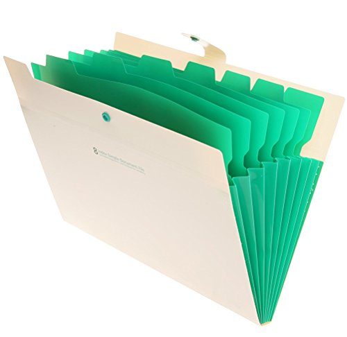 Pocket File Organizer, iToolai Plastic Accordion File Folder Letter Size with Fastener,Beige/Green
