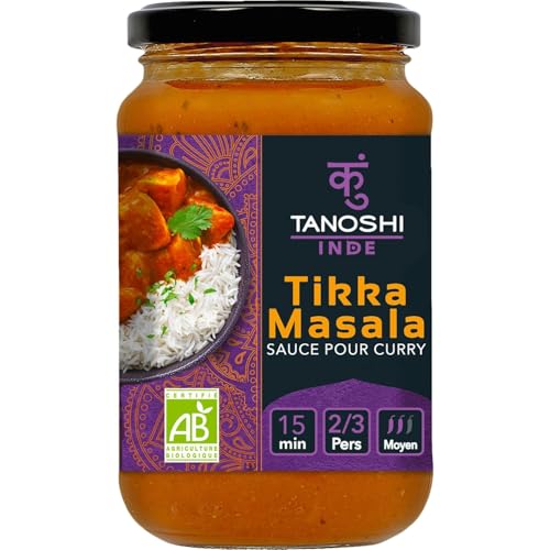 Sauce Tikka Masala Bio TANOSHI curry de tomates et épices en bocal verre lot de 3