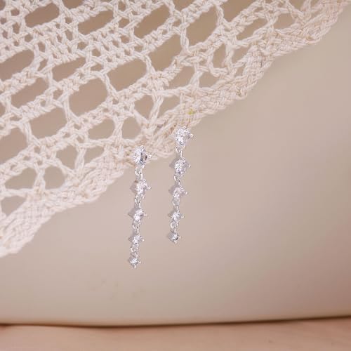 Silver Earrings for Women,Dainty Dangle Earrings Silver Plated Drop Earrings for Women Trendy Hypoallergenic CZ Stud Earrings Wedding Pearl Earrings Dangling Cute Small Hoop Earrings Jewelry 6