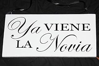 Rustic Wooden Signs Here Comes The Bride Ya Viene La Novia Sign (Spanish Version) Wedding Sign Wall Art Decor Kitchen Cafe Pub Decor Gift 6x12 INCH