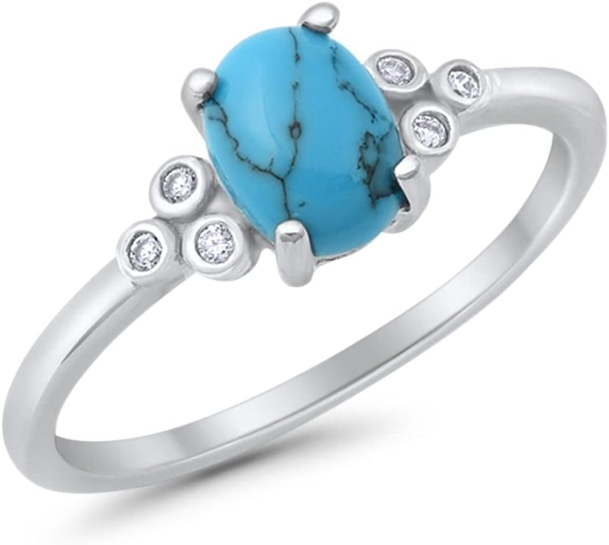 Blue Apple Co. Oval Art Deco Wedding Engagement Ring Round Simulated Cubic Zirconia 925 Sterling Silver