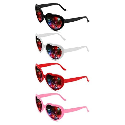 YQVIE Heart Shaped Sunglasses with Heart Effect for Women Light Changing Heart Effect Diffraction Glasses for Party Supplies (Black/White/Red/Pink)