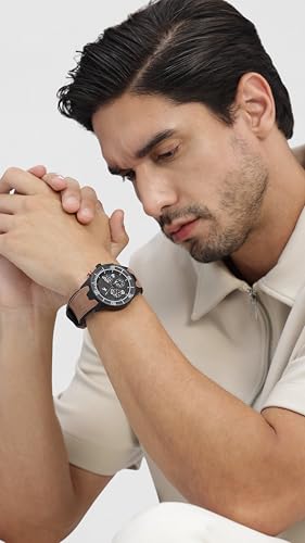 Image of Fastrack All Nighters Quartz Multifunction Black Dial Leather Strap Watch for Guys-NR3195AP01