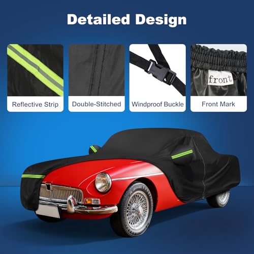Image of QUNSUNUS Car Cover for MG MGB Roadster /GT 1962-1981 with Cotton Lining | Waterproof Outdoor All-Weather Heavy 420D Oxford MGB Car Covers, with Zipper and Straps, for Rain, Dust, Sun, Wind Protection
