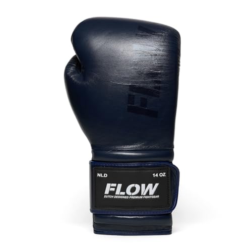 Flow Challenge Boxhandschuhe aus echtem Leder, Sparring und Training, Muay Thai, Kickboxen, MMA, Kampfsport, Herren und Damen - Dunkelblau - 12oz