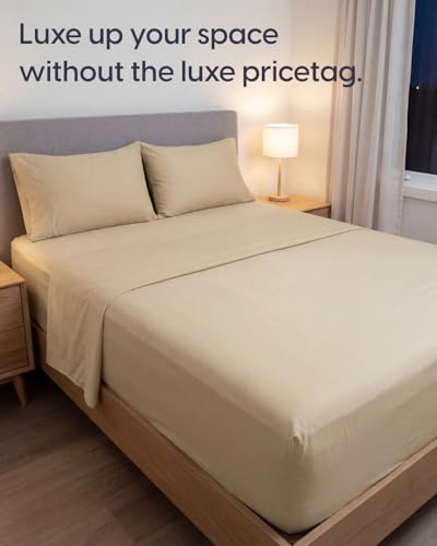 Image of Sleepy Town Queen Size Bed Sheets - 4 Piece - Queen Sheet Set - Extra Soft, Comfy & Cooling - Easy Care - Shrinkage, Wrinkle & Fade Resistant - Brushed Microfiber - Deep Pocket Bed Sheets (Cream)