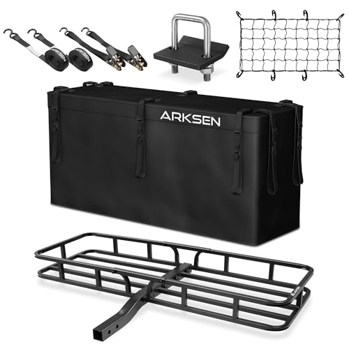 ARKSEN 53 x 19 x 5 Inch Hitch Mount Cargo Rack Carrier with 500D PVC Waterproof Cargo Bag, Net, Strap & Hitch Tightener, 500 Lbs Capacity Heavy Duty 2