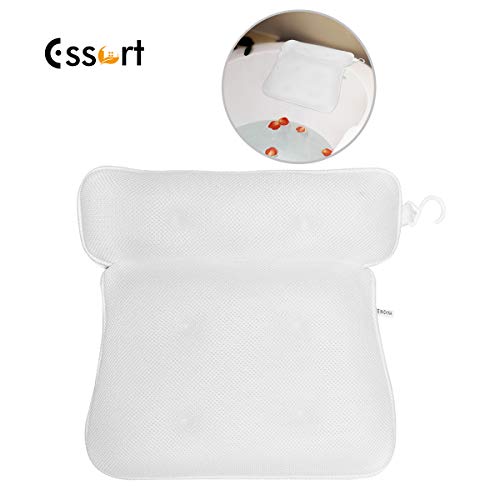 ESSORT Bathtub Pillow, Large Spa 3D Air Mesh Bath Pillow, Luxury Comfortable Soft Bath Cushion Headrest, for Head Neck Shoulder Support Backrest, Fits Any Size of Tubs, Jacuzzi (White, Thin Version)