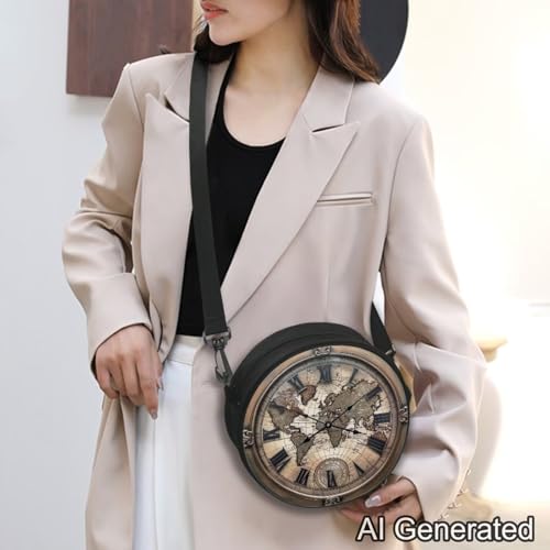 Image of Women Novelty Round Clock Shape Zippered Clock Purses for Women Tote Handbag Shoulder Bag, Gift for Mom Girlfriend