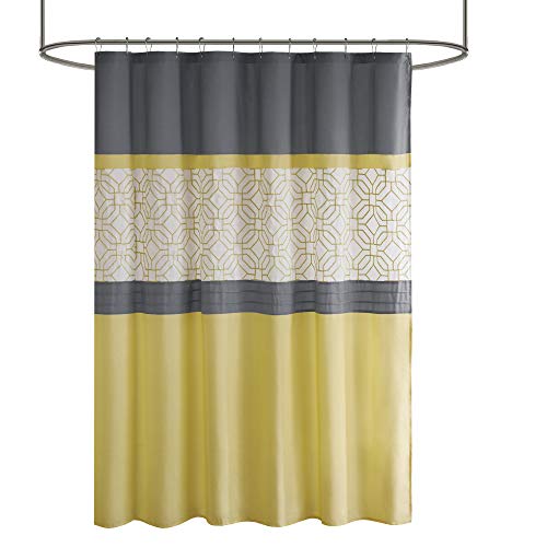 510 DESIGN Shower Curtain, Geometric Textured Embroidery Design with Built-in Liner, Modern Mid-Century Bathroom Decor, Machine Washable, Fabric Privacy Screen, 72x72,Donnell, Yellow/Grey by 510 DESIGN - Image 5