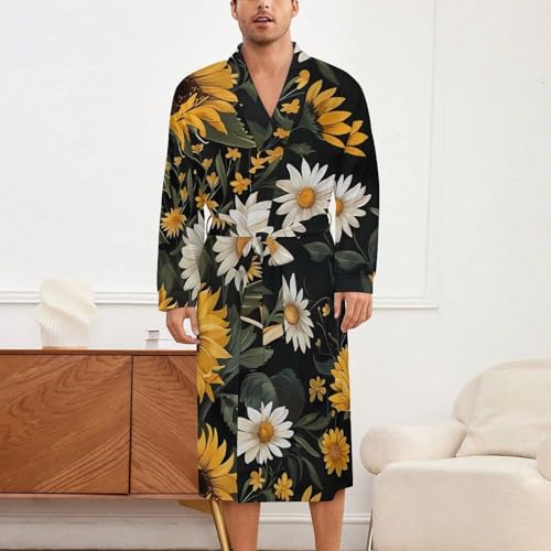 Sunflower And Daisy Flowers Soft Robe Long Sleeve Bathrobes V Neck Sleepwear Spa Robes with Belt Men Woman2
