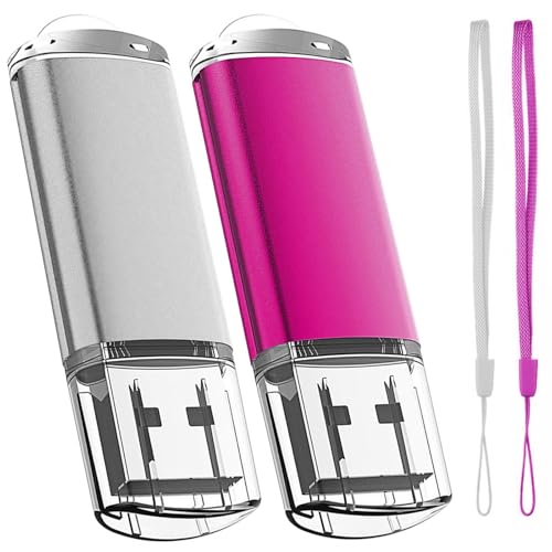 Cle USB 32 Go, EASTBULL Clé USB 2.0 Flash Drive Stockage Disque Mémoire Stick avec Cordes, Ensemble de Deux, Rose/Blanc
