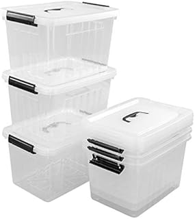 Farmoon 12 Liter Plastic Boxes for Storage with Lids, Clear Storage Container with Black Handles, 6 Packs