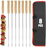 Wzzy Gurden 8 Stück Grillspieße Wiederverwendbar, 40 cm Flache Schaschlikspieße Edelstahl, Adana Kebab Spieße mit Holzgriff, Kebab Spieße für Fleisch, Gemüse Fleischspieße Grillzubehö Schläuche
