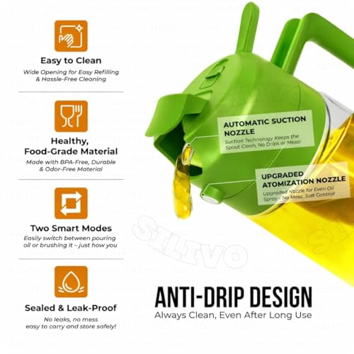 Image of CAKETIME 2 in 1 Glass Oil Sprayer & Dispenser Bottle 500ml for Kitchen - Olive Oil Spray Bottle with Fine Mist Sprayer & Pour Spout - Mister for Air Fryer, Salad, BBQ, Cooking & Baking