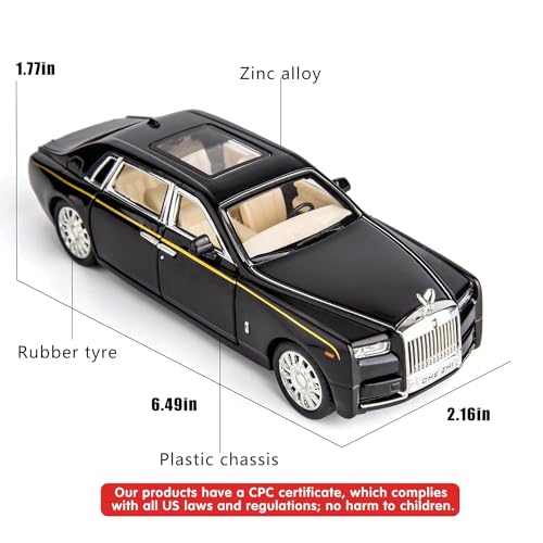 Image of SPITEN Exclusive Alloy Metal Pull Back Die-Cast Car 1:32 Rolls Royce Phantom Diecast Metal Pullback Toy Car with Openable Doors & Light, Music Boys Gifts Toys for Kids, Multicolor(Multicolour)
