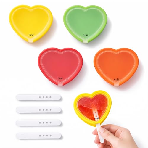 Image of Clazkit Ice Candy Maker | Silicone Popsicle Molds Ice Pop Makers Reusable Ice Lolly Cream Mold Home-Made Heart Shape Easy Release Popsicles Mould Lid with Stick. (4Psc Multicolor)