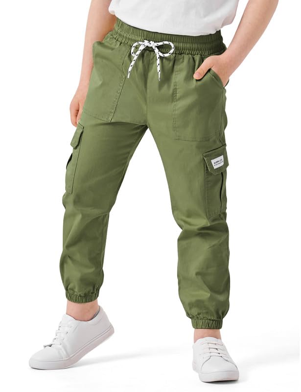 Boys Cargo Pants Kids Stretch Hiking Pants Elastic Waist Lightweight Joggers