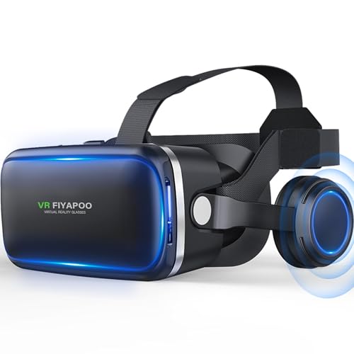 FIYAPOO VR Brille mit Kopfhörern Virtual Reality Headset 3D VR Headset Brille für 3D Filme Videospiele Kompatibel mit 4,7-6,6 Zoll iPhone Android Smartphones