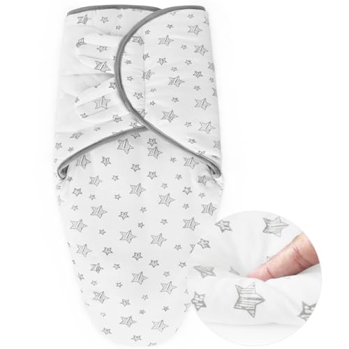 Image of Biloban Baby Swaddles 0-3 Months for Boy Girls, Warm Quilted Baby Swaddle, Newborn Swaddle, Adjustable Swaddle Blanket, Lovely White Stars, 1 Pack