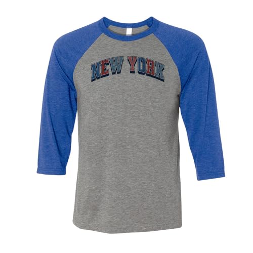 USA New York Three-Quarter Raglan Sleeve Baseball Shirt Unisex Small Grey/Royal