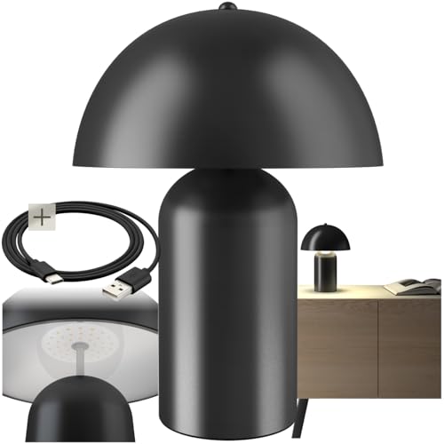 tectake® Lampe de chevet champignon rétro années 70 Lampe vintage à batterie, Rechargeable via USB-C, Lumiere ambiance fonction tactile, table de nuit,...