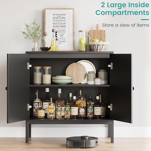 image for GAOMON Sideboard Buffet Cabinet, Rattan Storage Cabinet, Wood Accent C