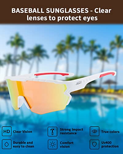 Sports Sunglasses For Men, Youth Baseball Cycling Glasses, Jiego Uv 400 Protection Suitable For Golf Climbing Running Fishing(White) #TOP4