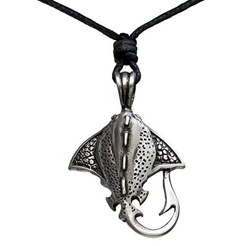 OhDeal4U Stingray Sting Ray Charm Pendant Necklace Pewter Tribal Beach Fashion Jewelry (Black Adjustable Cord)