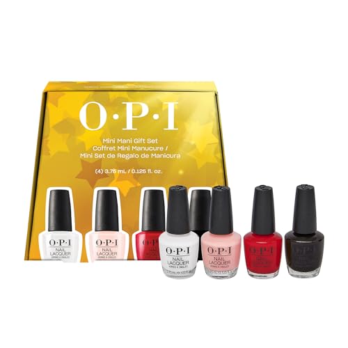 OPI Holiday Mini Nail Lacquer Gift Set - Limited Edition Nail Polish, Bubble Bath, Alpine Snow, Big Apple Red & Lincoln Park After Dark (4 x 3.75ml)
