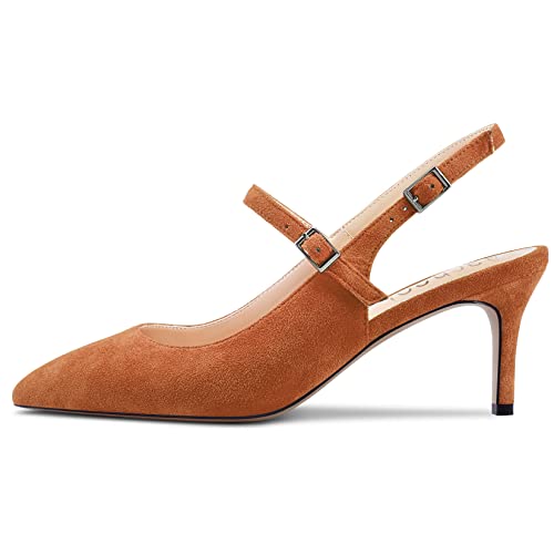Aachcol Women Pumps Pointed Toe Ankle Strap Slingback Stiletto Mid Heel Dress Shoes Suede Office Wedding Shopping 2.5 Inch2