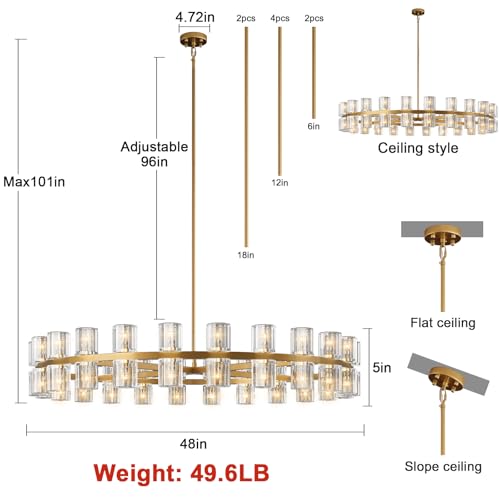 Image of Modern 48 inch Gold Round Chandelier Light Fixture,Crystal Chandeliers for Dining Room,Living Room, Wagon Wheel Chandelier Over Table, Chandeliers for Bedroom,Foyer,G4 Bulbs Included