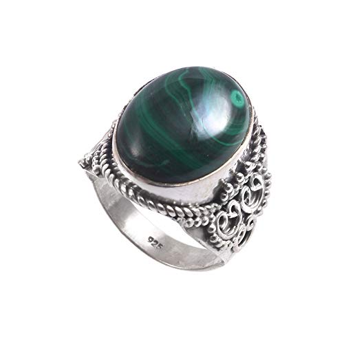 Bague en Mélachite naturelle et argent 925 sterling de style turc chic