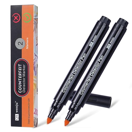 2Pack Counterfeit Money Detector Pen, Tilted Nib Design, Distinguishes Genuine from Counterfeit Banknotes，High-Capacity Ink —Office Supplies, Essential Tool for Loss Prevention