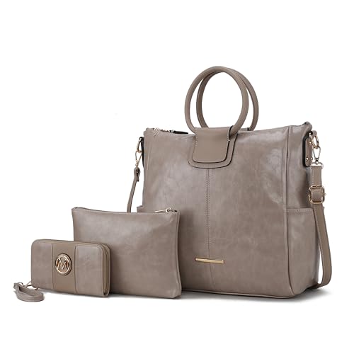 MKF Collection Mia K Tragetasche für Damen – veganes Leder Handtasche Set Geldbörse Geldbörse – Tragegriff oben, Zori Taupe, Large