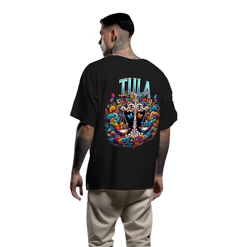 Image of Men's Zodiac Sign Printed Oversized Cotton T-Shirt - Half Sleeve Printed Design Graphic Tee for Men - Round Neck, Trendy Streetwear & Casual Wear Breathable Fabric T-Shirt