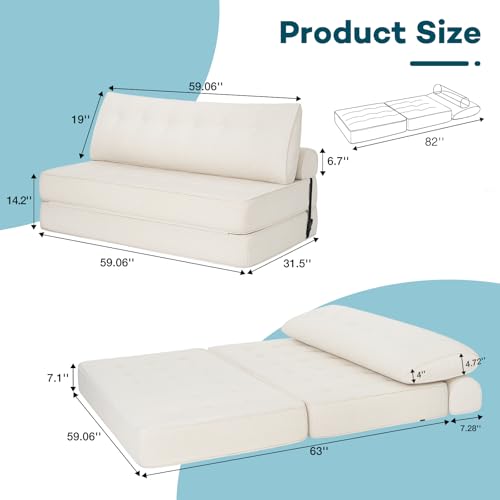 Folding Sofa Bed Sleeper Sofa Chair 3 in 1 Convertible Sofa Bed Queen-White - image 2
