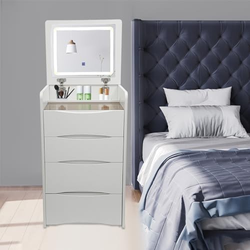 Fulavorty Flip Top Vanity,Vanity Desk with Internal Storage Area,3-Color LED,3