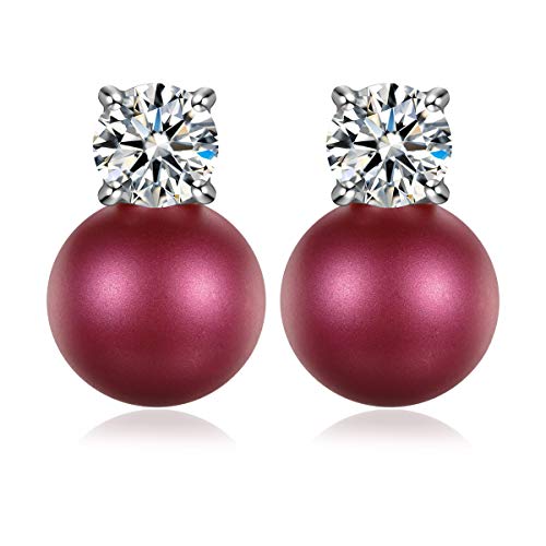 J. RENEÉ Pendientes Mujer Perlas, Plata de Ley 925, Perlas Rojo de Swarovski, Joyas para Mujer, Joyeria Regalos para ella