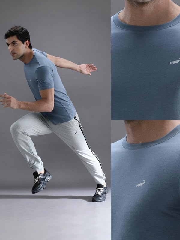 Image of CROCODILE Men Solid Sport Fit T Shirt | Round Neck | Short Sleeve | Regular Length | Basic Casual Pull On Topwear Grey Melange