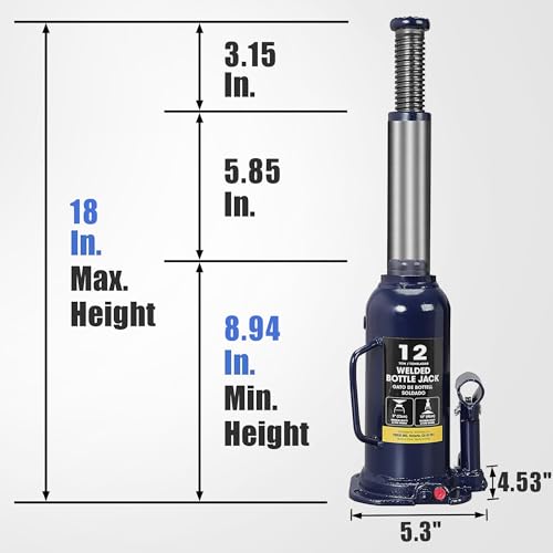 Image of Big RED AT91203UR Torin Welded Hydraulic Car Bottle Jack for Auto Repair and House Lift, 12 Ton (24,000 lb), Blue