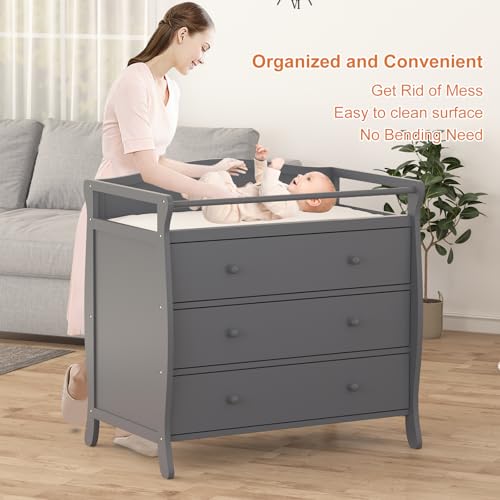 image for GarveeLife 3-Drawer Changing Table, Wooden Diaper Changing Table,Infan