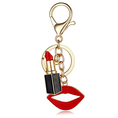 Preisvergleich Produktbild GMTEXTILES Gold Strass Kristall Charm Emaille Red Lippenstift Lippen Tasche Schlüsselkette Handtasche Schlüssel Autoschlüssel