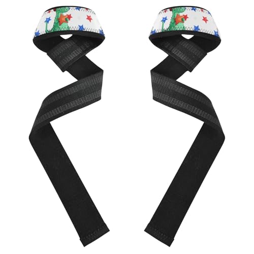 STAYTOP Cute Cartoon Dinosaur Wrist Straps for Weightlifting,Lifting Straps with Neoprene Cushioned Wrist Padded and Anti-Skid Silicone for Strength Training,Bodybuilding,Deadlifting